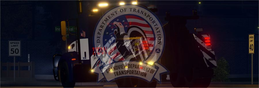 Grandview Department of Transportation truck on the highway at night
